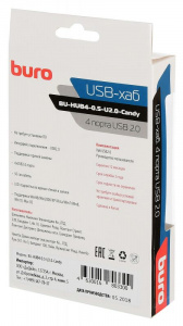���� ������ USB-��� USB 2.0 Buro BU-HUB4-0.5-U2.0-Candy, silver ��������-�������� ������������