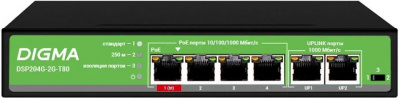 ���������� Digma DSP204G-2G-T80 (L2) 6x1����/� 4PoE 4PoE+ 1PoE++ 80W �������������