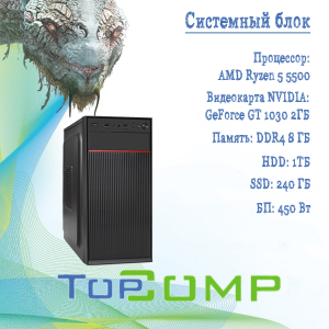 ��������� ���� TopComp AK 121978806 AMD Ryzen 5 5500/Amd A520/8 /HDD 1000/SSD 240/NVIDIA GeForce GT 1030 2gb/black
