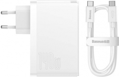 �������� ���������� Baseus GaN5 Pro Fast Charger 2C+U 140W, Type-C 1m (CCGAN140CE) White