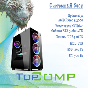 ��������� ���� TopComp AK 121985358 AMD Ryzen 5 3600/Amd B450/16/HDD 1000/SSD 256/NVIDIA RTX 3060 12gb/��� ��