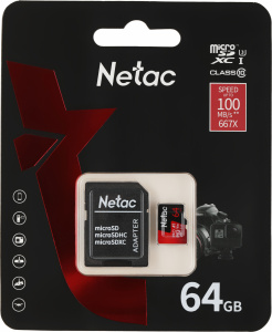 ���� ������ ����� ������ Netac P500 Extreme PRO 64GB MicroSDXC V30/A1/C10 up to 100MB/s, ������ ��������-�������� ������������