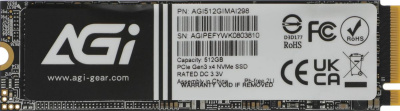 SSD-���������� AGI AI298 AGI512GIMAI298-CB 512��, M.2 2280, PCIe 3.0 x4, NVMe, ������