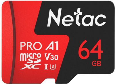 ���� ������ ����� ������ Netac P500 Extreme PRO 64GB MicroSDXC V30/A1/C10 up to 100MB/s, ������ ��������-�������� ������������